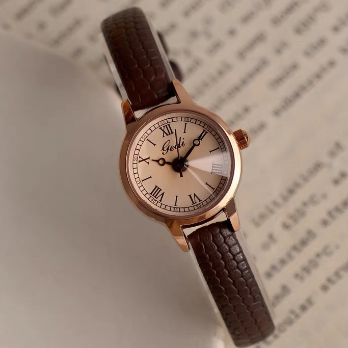 	 GEDI 1401 Jam Tangan Wanita Tali Kulit Original Temperamen Retro Simple Quartz Watch Waterproof +Kotak Gratis	