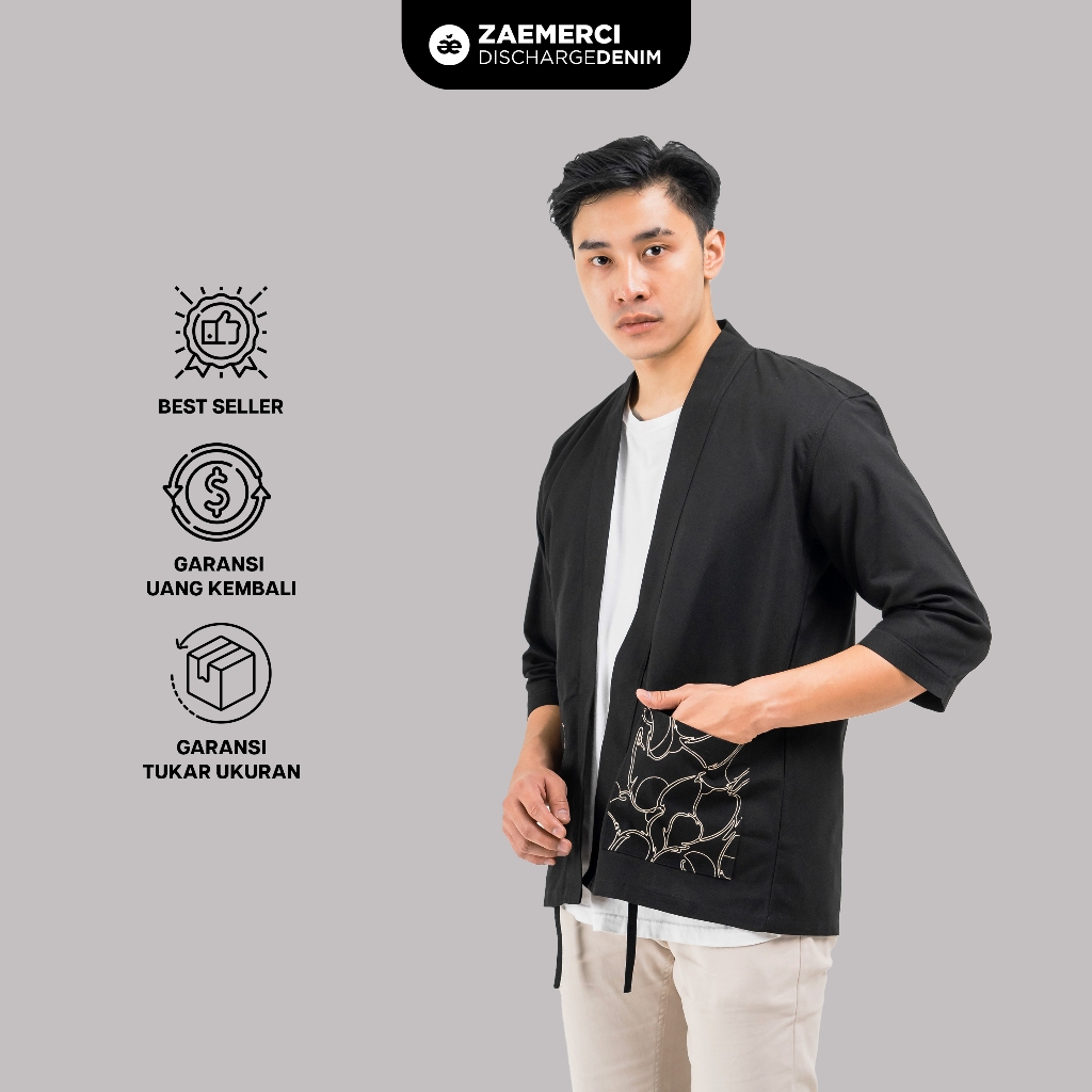 Zaemerci - Kimono Hara Black 3/4 Pria | Outer Blazer Reglan Unisex Original