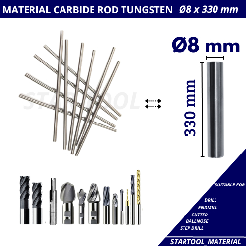 Carbide Rod 8mm x 330 mm Material Full Carbide Rod Tungsten