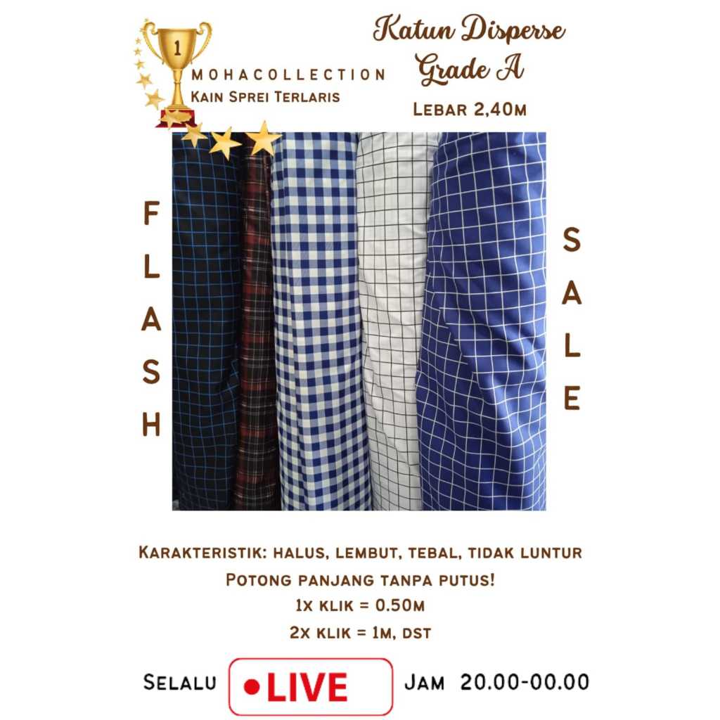 KOTAK 1/2 METER ~ Kain Katun Disperse polimkro Meteran Motif Kotak kain sprei microtex