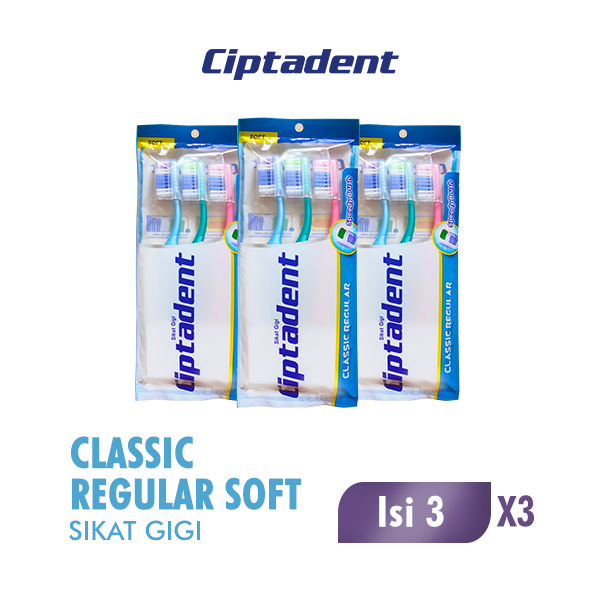 Ciptadent Sikat Gigi Classic Regular Soft Pack Isi 3 Pcs x3