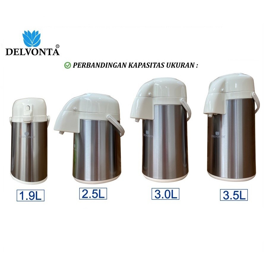 DELVONTA TERMOS POMPA PENCET STAINLESS KACA 1,9 LITER / 2,5 LITER / 3 LITER / 3,5 LITER