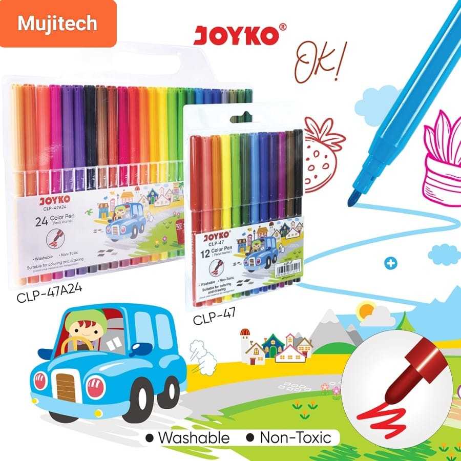 

JOYKO SPIDOL SET 12 WARNA WASHABLE COLOR PEN MARKER SERBAGUNA CLP 47