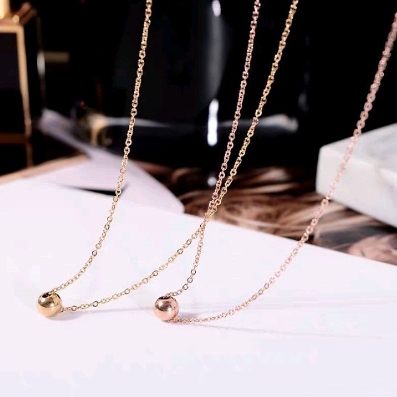 KALUNG TITANIUM BULAT KALUNG TITANIUM FASHION WANITA LIONTIN 1 BOLA LOGAM ANTI LUNTUR DAN AMAN BAGI 