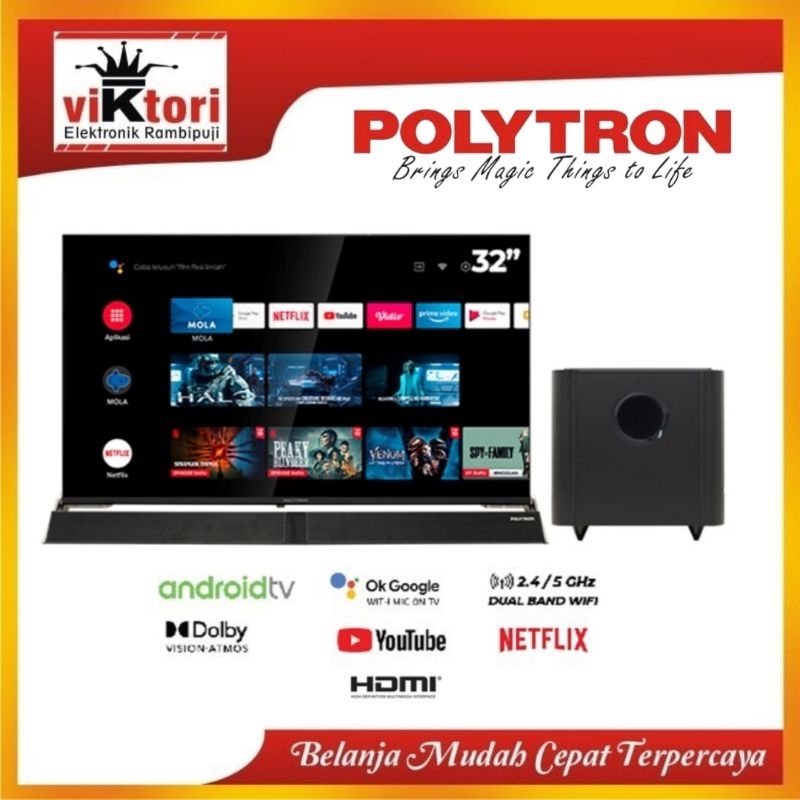 POLYTRON SMART CINEMAX SOUNDBAR TV  32″ PLD32BAG / TV LED 32 INCH / DIGITAL TV LED / ANDROID TV LED / SMART TV LED