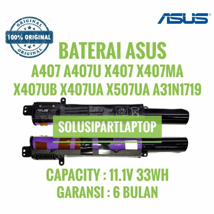 Baterai Laptop Asus A407M A407U A407MA A407 X407 X407U X407M X407UF X407UA X407MA A31N1719