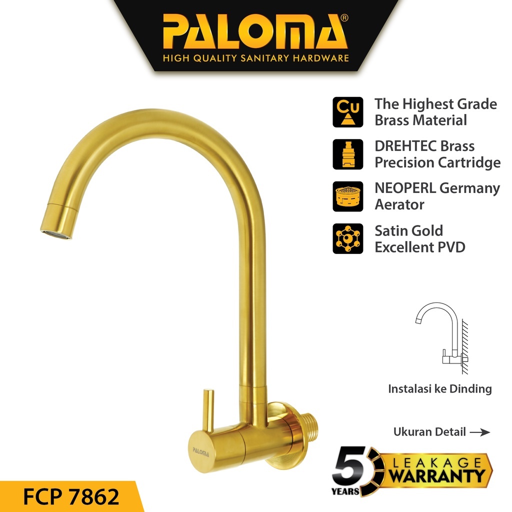 Keran Sink Angsa PALOMA FCP 7862 Keran Cuci Piring Dapur Kran Air Emas Gold