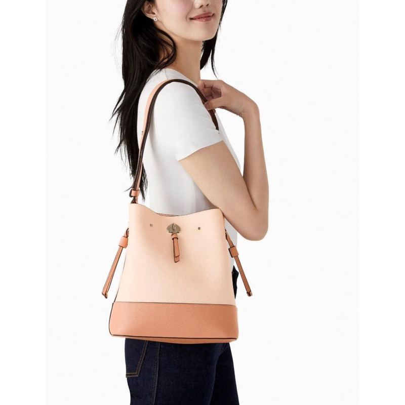 ORIGINAL Kate Spade Marti Large Bucket Bag Colorblock Pebble Leather Soft Rose Multi | tas branded p