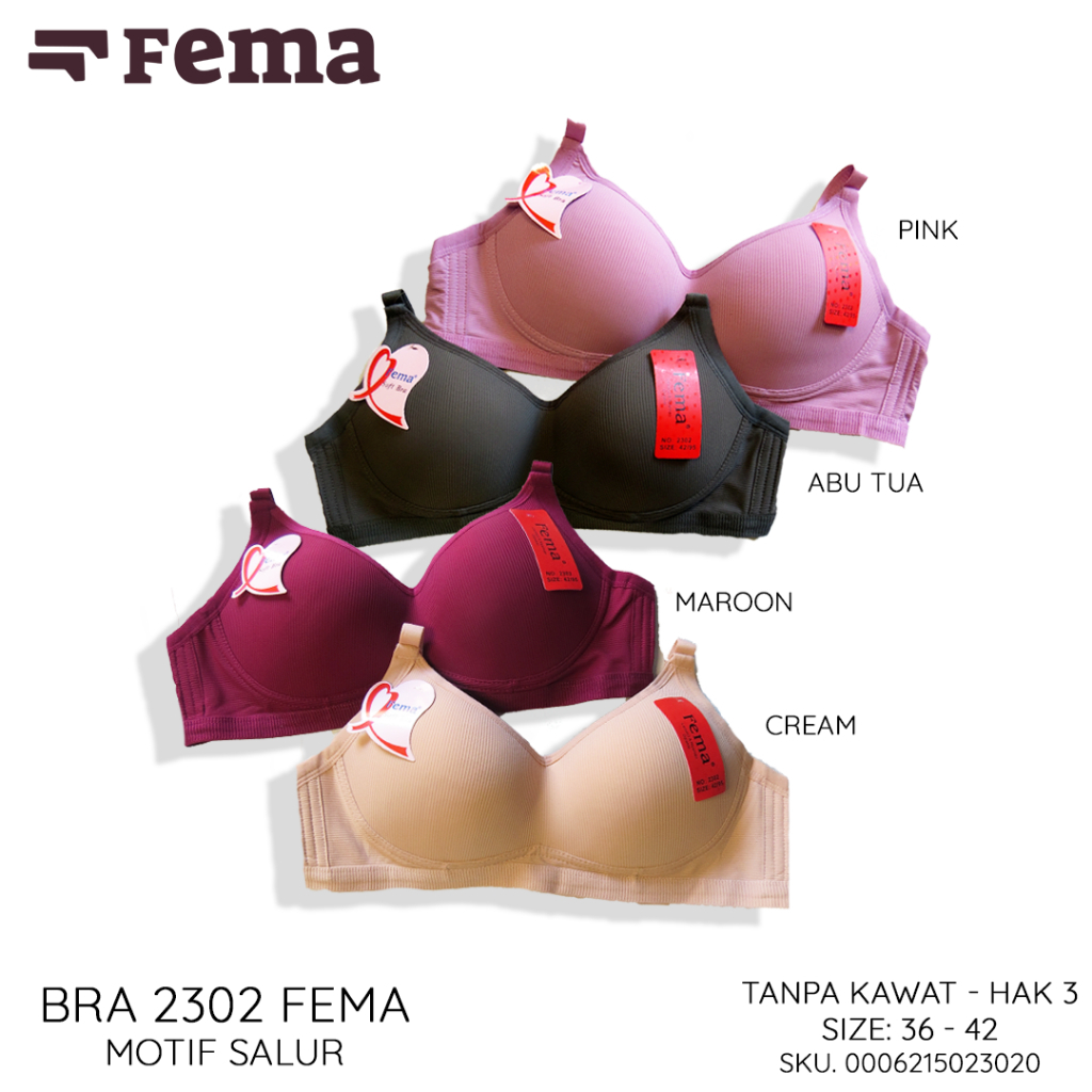 Grosir Bra Wanita Busa Sedang BH Dua Pengait Tanpa Kawat  FEMA 6633 CUP A H2