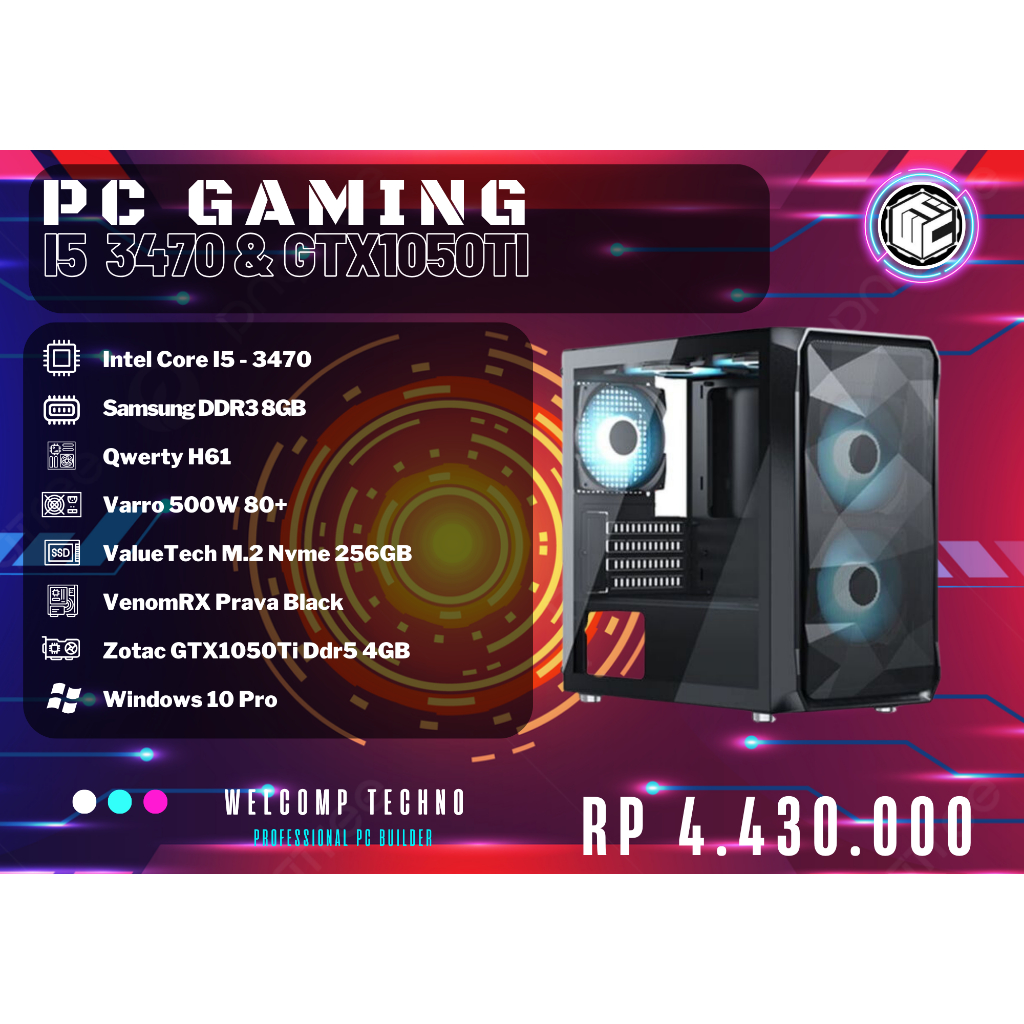 PC Rakitan Gaming Intel I5-3470 + GTX1050TI + DDR3 8Gb