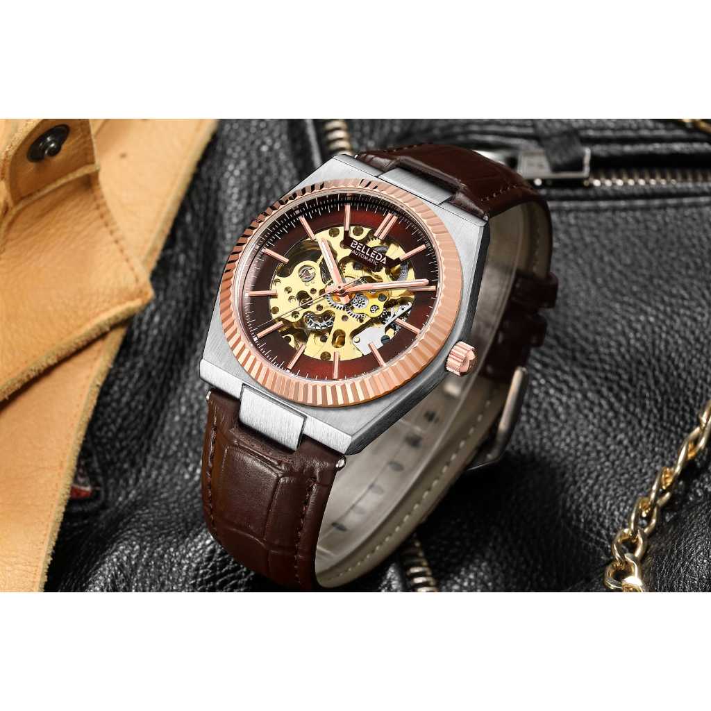 Buy 1 Get 1 Jam Tangan Pria Belleda 9542 Automatic Series Strap Leather BELLEDA™