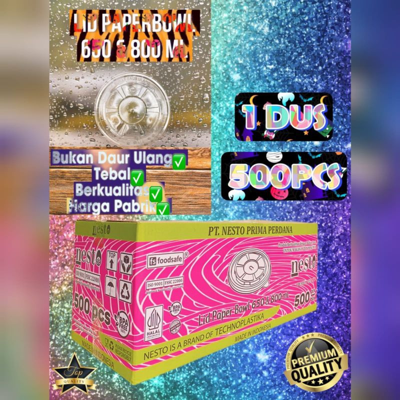 ISI 500PCS Lid Bowl 650ml NESTO / Lid Bowl Lid Bowl 800ml NESTO /  Tutup Paper bowl 650ml NESTO / Tu