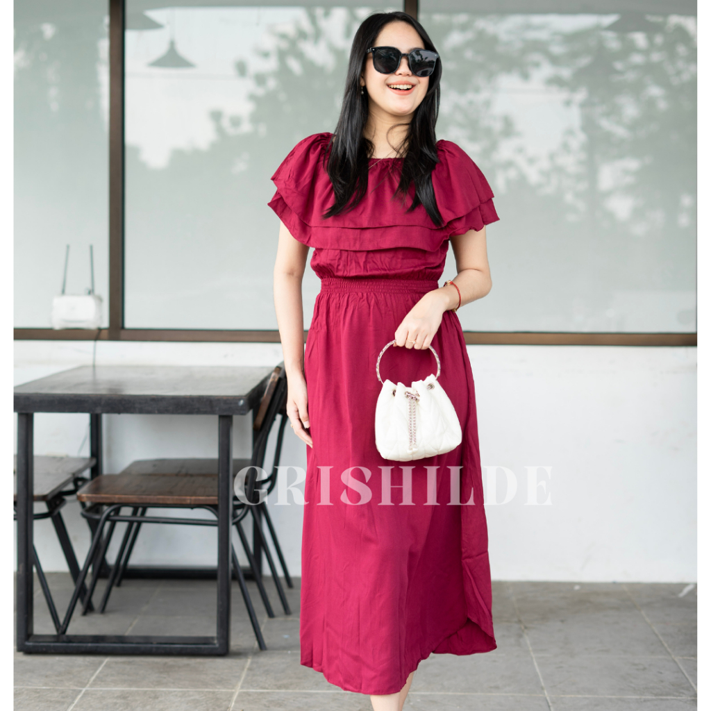 YVE Dress Sabrina Korean Style Jumbo Wanita Dres Big Size Gaun Casual A Line Lengan Panjang Oversize