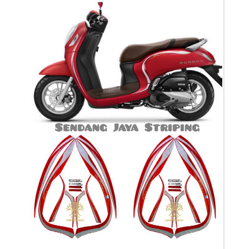 Stiker Striping Lis Les Motor Honda Scoopy Stylish 2022 Merah Standar