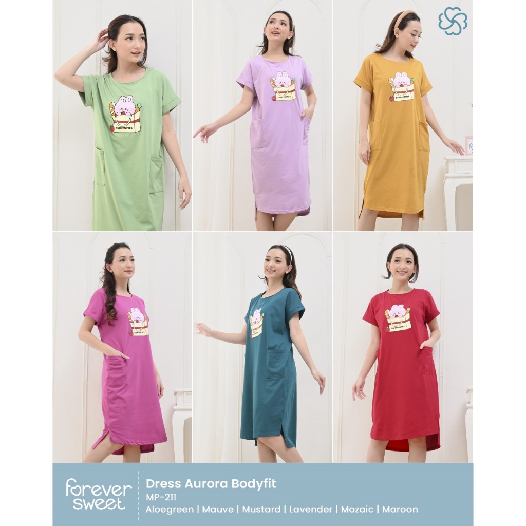 MP-211 Daster Aurora Dewasa Body Fit FOREVER SWEET Daster Wanita Kaos Babydoll Baju Tidur Nyaman Fas