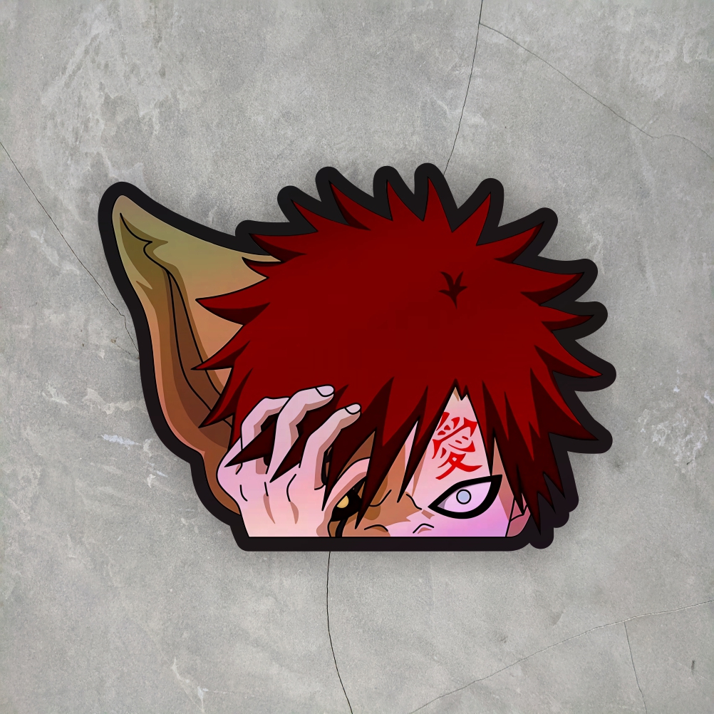 Sticker Anime Hologram Gaara ukuran +- 7 cm sticker case hp dll