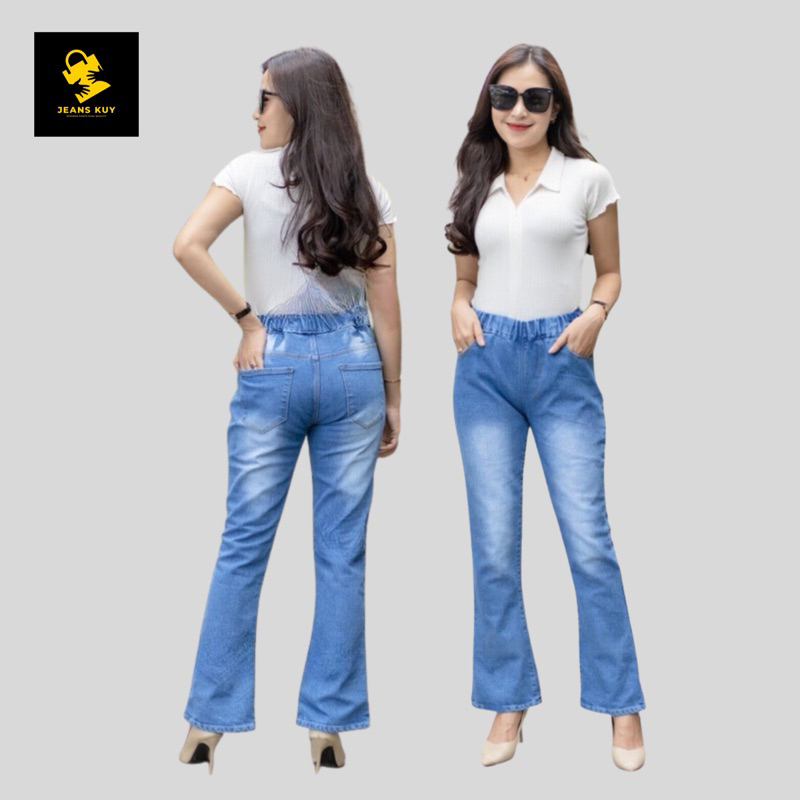 JEANSKUY - Celana Jeans wanita Cutbray Pinggang Karet