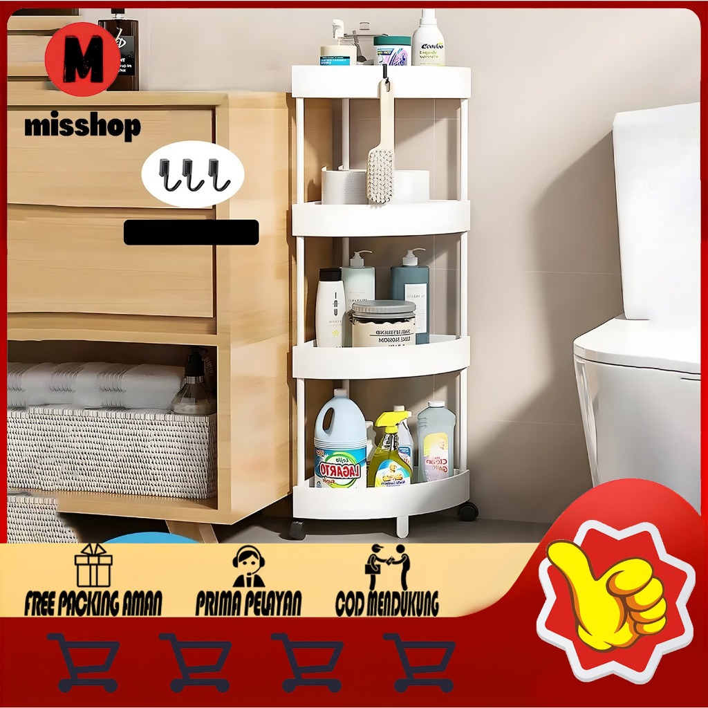Missshop188 Rak Troli Susun Serbaguna Plastik Rak Troley Dengan Roda Rak Susun/ Variasi Putih