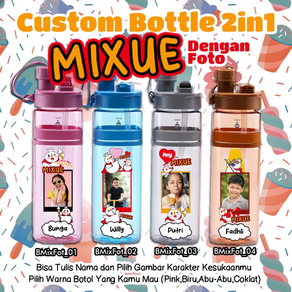 CUSTOM BOTOL MINUM 2 IN 1 ICE CREAM ES KRIM LUCU MIX UE KODE BMIXFOT