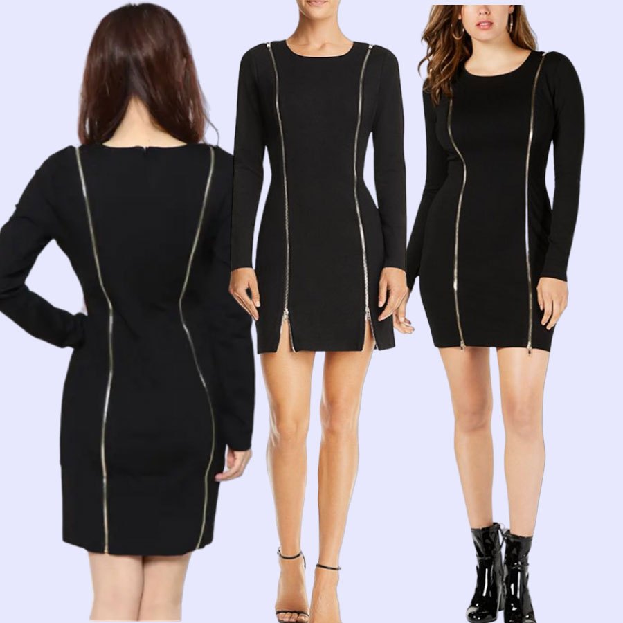 DRESS WANITA GSD02 WESS ZIPPER DRESS BLACK