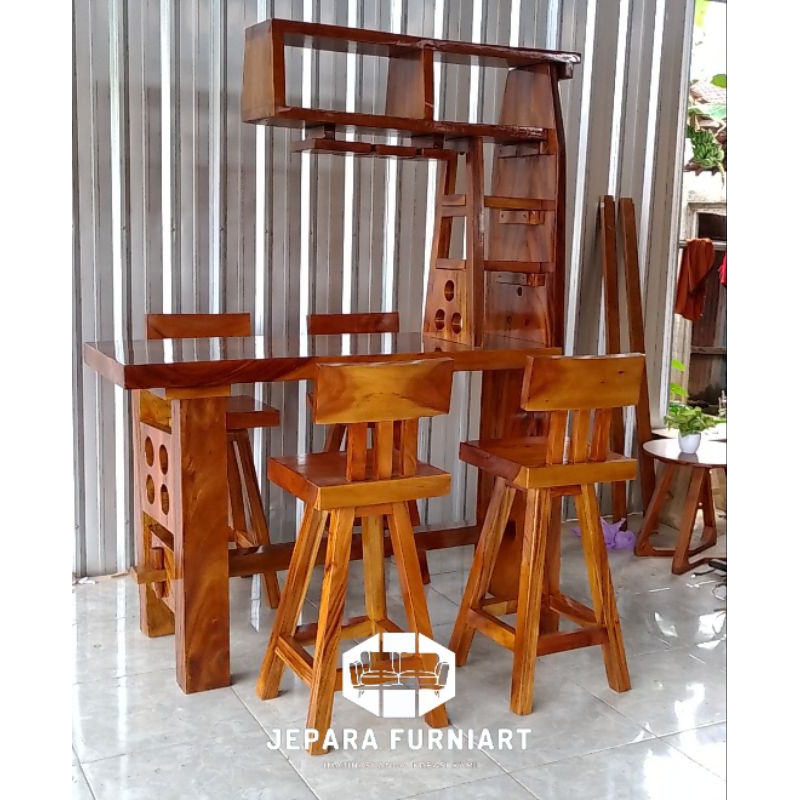 Kursi Bar Kayu Trembesi Minimalis / Kursi Makan Bar Minimalis