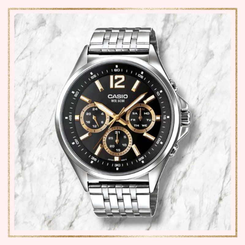 Jam tangan pria CASIO MTP-E303D-1AVDF, stainless steel, ORIGINAL, bergaransi resmi GILANG AGUNG PERS