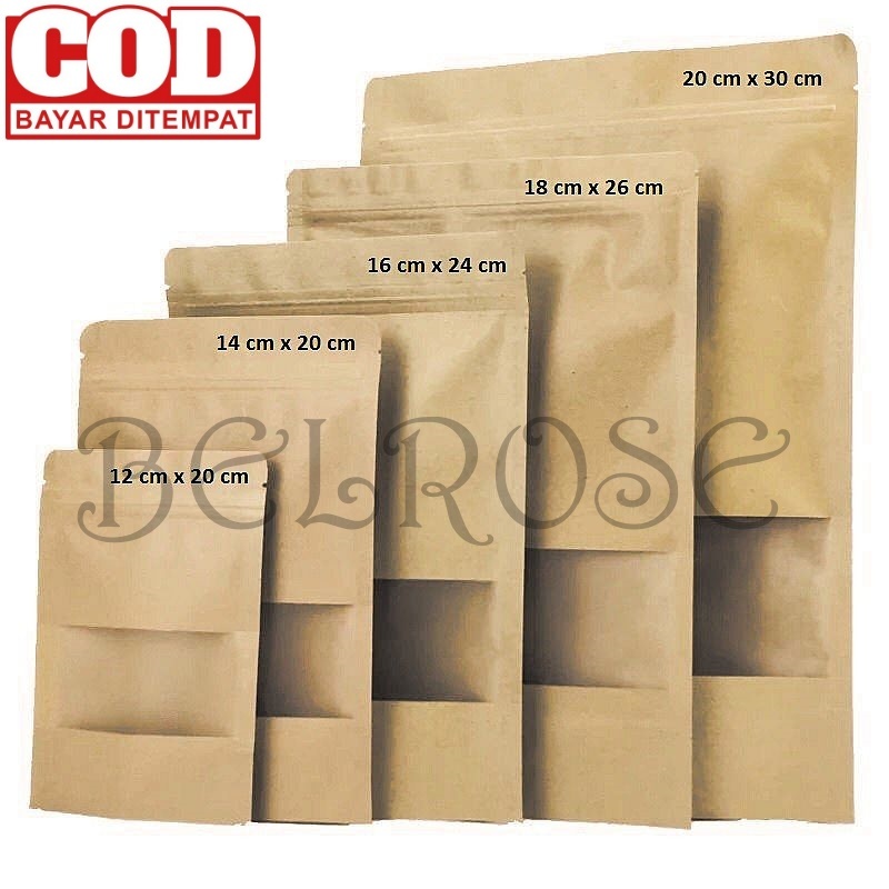 Standing Pouch Kraft Paper KEMASAN KERTAS JENDELA EKONOMIS WINDOW ZIPLOCK Plastik Klip Kemasan