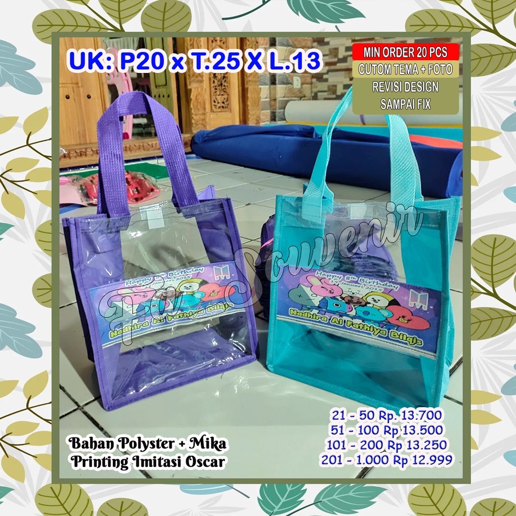 

Goodiebag Tas Ulang Tahun Motif BTS / BTS21 Kombinasi MIKA + POLYSTER PRINTING OSCAR