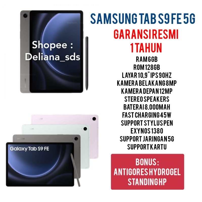 Samsung Tab S9 FE 5G 6/128 Garansi Resmi 1 Tahun Samsung Tab S9 Fe 6/128 Tablet Samsung S9 Fe 6/128 Tablet Samsung S9 FE 5G 6/128