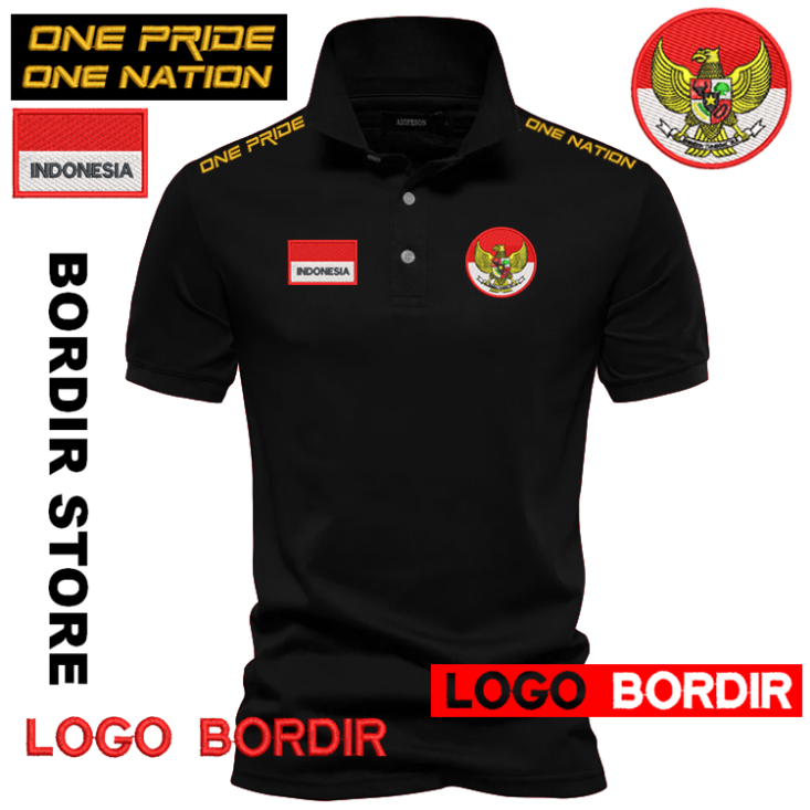 PROMO [Ready Stock] Logo BORDIR BENDERA GARUDA(ONE PRIDE,ONE NATION) GOLD / Baju Kaos Laki Laki Dewa