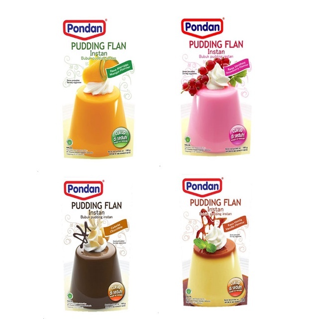 

Pondan Pudding Flan Instant Halal 100g / 100 gram Bubuk Puding Instan Varian Rasa Chocolate Choco Cokelat Coklat / Mango Flavor Mangga / Stroberi Strawberry Flavour / Vanila Vanilla Bahan Tambahan Pangan Bubuk Serbuk Tepung Premiks Premix Kue Dessert Cake