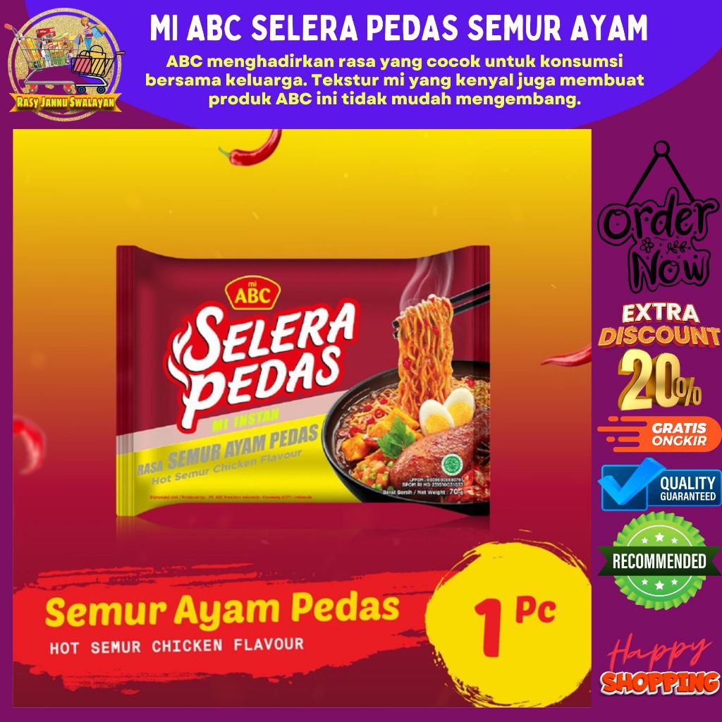

Mi ABC Mi Instan Selera Pedas Sop Semur Ayam Pedas 70gr