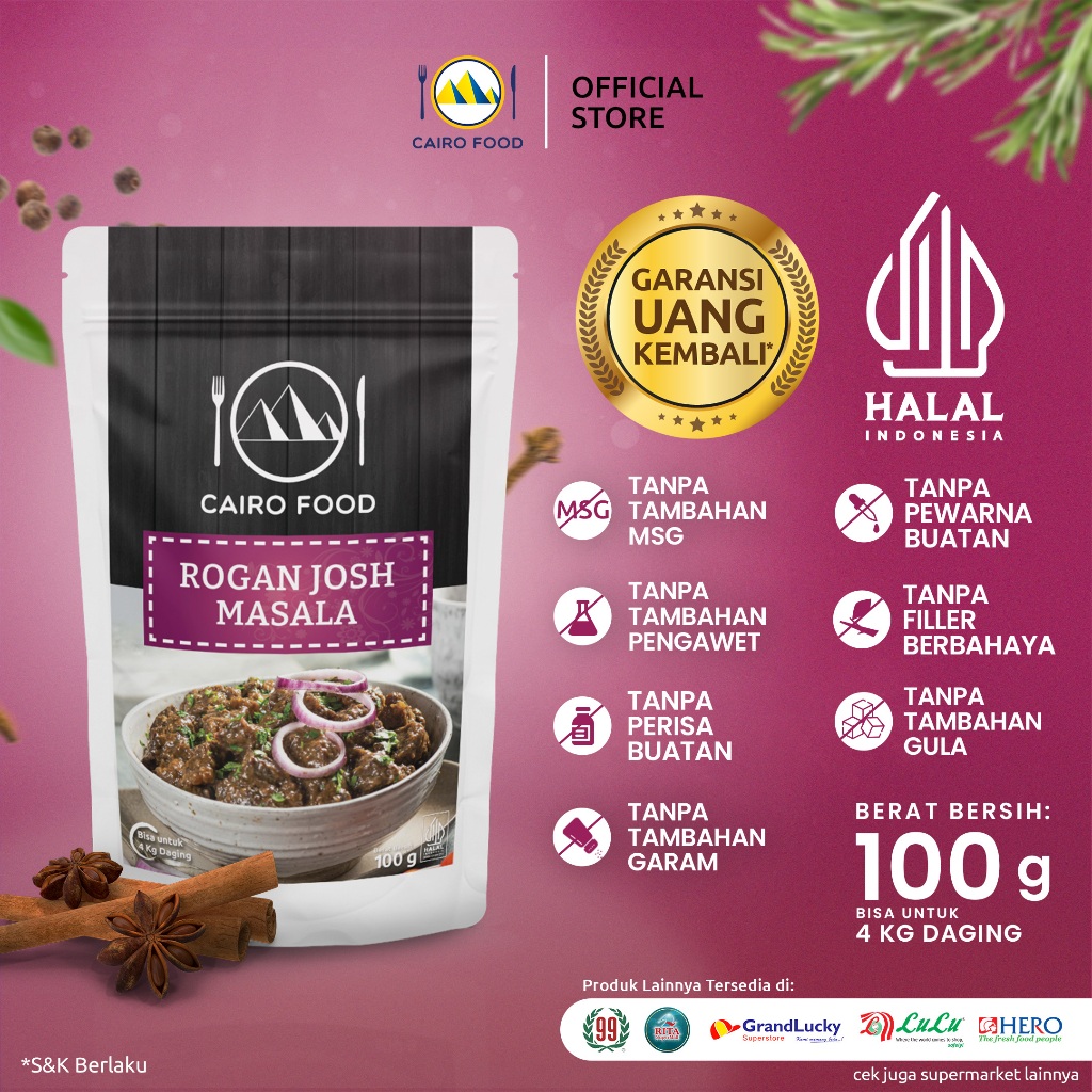 

Bumbu Rogan Josh Masala Sehat – Tanpa MSG, 100% Rempah Murni | Cairo Food - 100 Gram