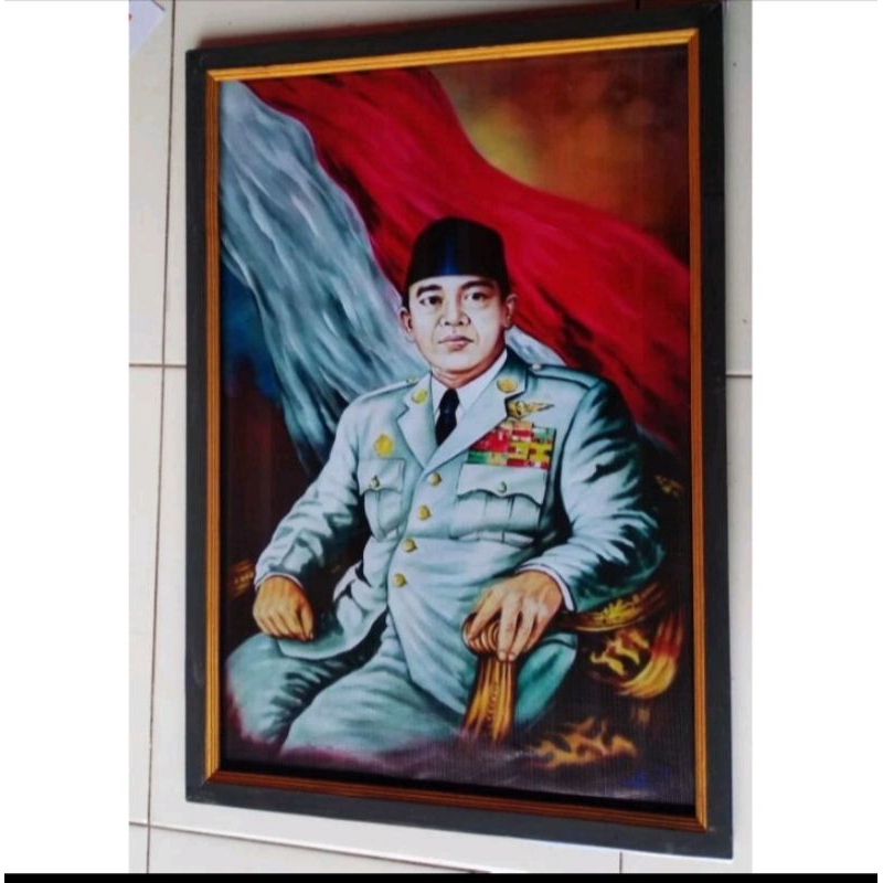 Hiasan dinding lukisan cetak Ir Soekarno ukuran 65×45