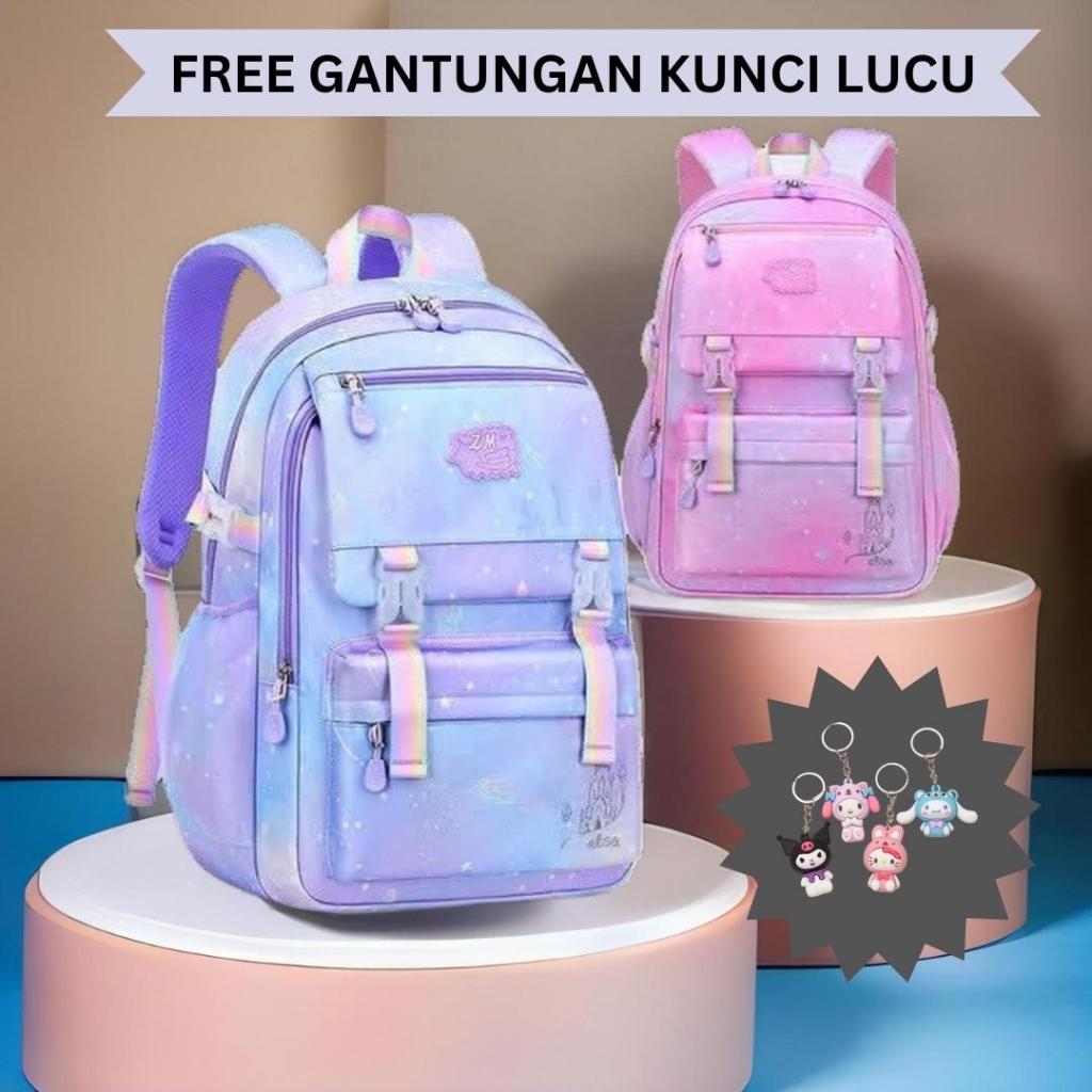 Tas Sekolah Anak Perempuan SD Elsa Frozen Warna Gradasi Pelangi Ransel Ringan Sekola Cewek Banyak Sa