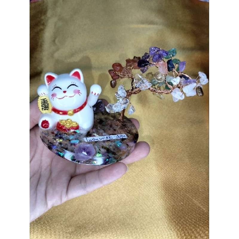 Lucky cat natural stone tree