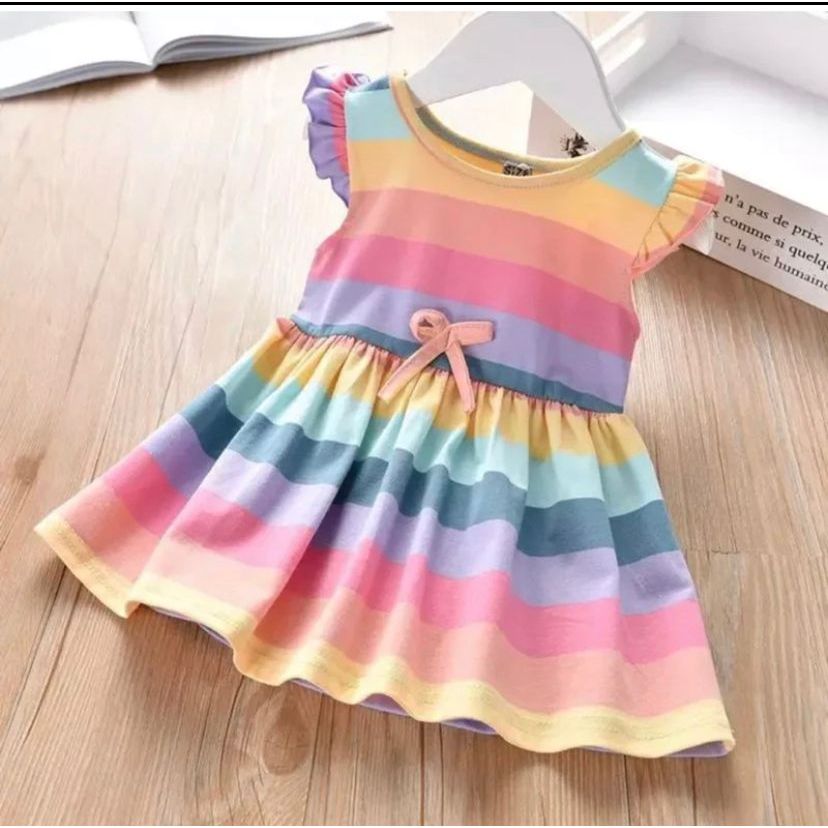 dres anak perempuan dres anak 1-5tahun dres pita rainbow anak dres pelangi anak perempuan pakain ana