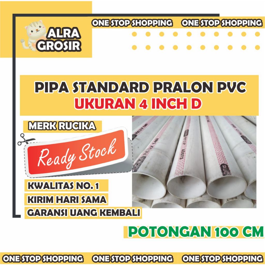 PIPA RUCIKA STANDARD PRALON PVC 4 INCH D POTONGAN 100 CM