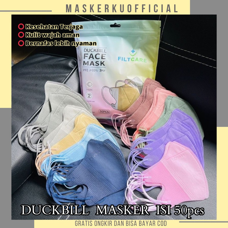 MASKER DUCKBILL MOUSON HITAM PUTIH WARNA WARNI ISI 50 PCS / DUCKBIL FACE MASK WEMAZE ALKINDO FILTCAR