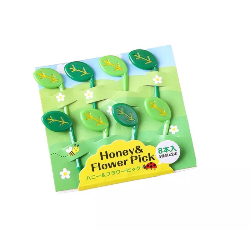 Tusuk Buah/ Bento Mini Set 8pcs Bentuk Single Leaf Daun