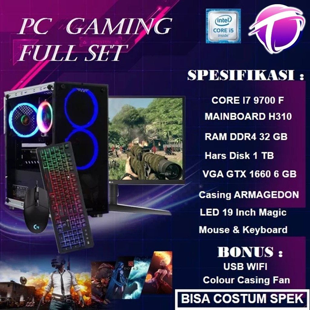 Pc Komputer Rakitan Cpu Gaming Full Set Murah Core I7 9700F Fullset Spek Dewa