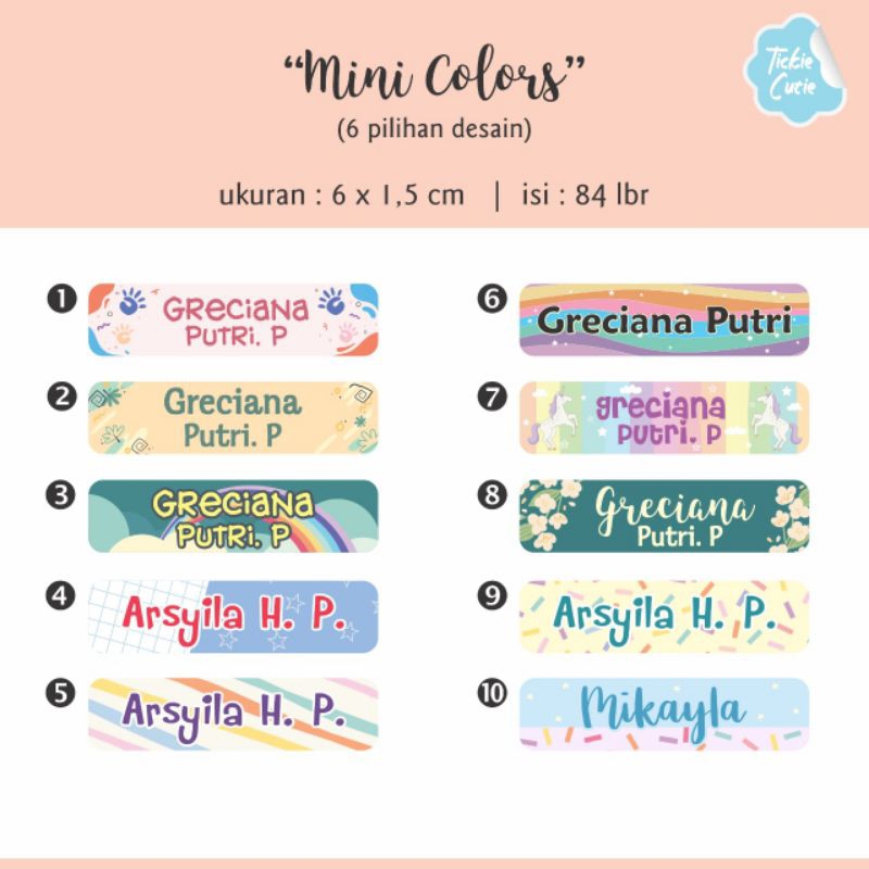 

PO Sticker label nama mini (ukuran 6 x 1,5 cm) isi 84 lbr