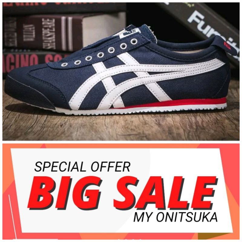 Sepatu Onitsuka Tiger Original Slip On Navy White Red NWR
