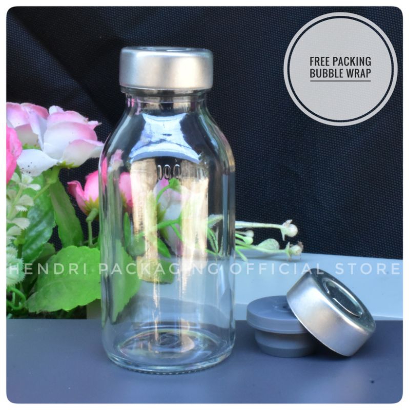 Botol Kaca 100ml Tutup Karet Segel Aluminium