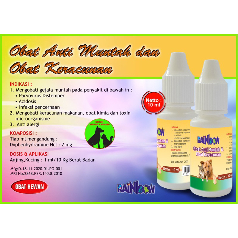 Obat Keracunan dan obat anti muntah rainbow 10ml kucing kelinci anjing