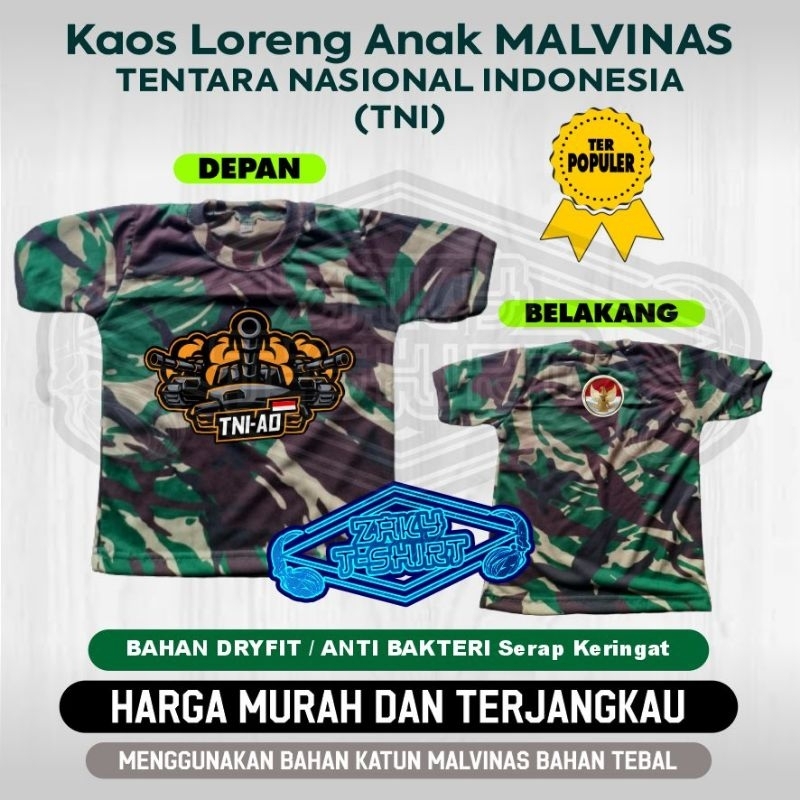 Kaos Loreng TNI Anak/kid Catton Malvinas TNI AD