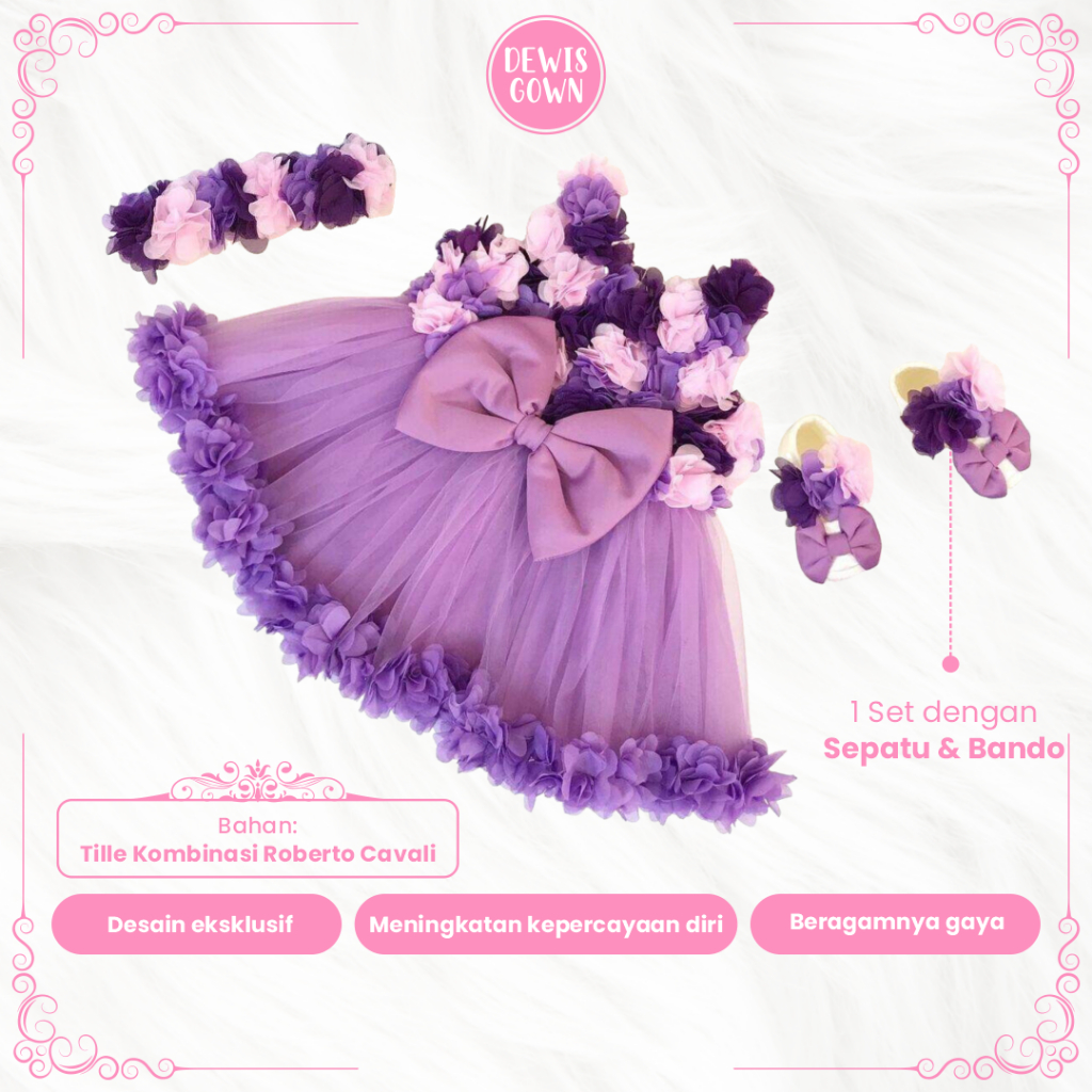 Baju Pesta Anak Perempuan Lilac 2 Warna 0 Sampai 7 Tahun Dress Gamis Gaun Bahan Tille Premium