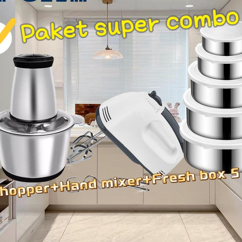 PAKET SUPER HEMAT CHOPPER+HAND MIXER+ FRESH BOX 5IN1