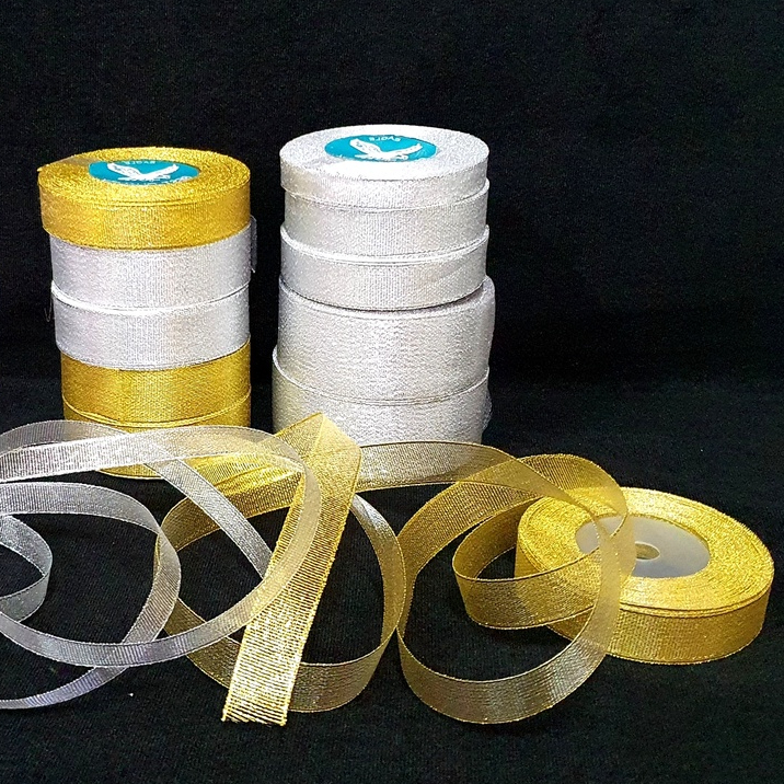 

Pita Glitter Metalik 1.5 inch (4 cm) Roll 25 Yard (22 M) Mewah - Pita Dekorasi, Kado, Buket, Hampers