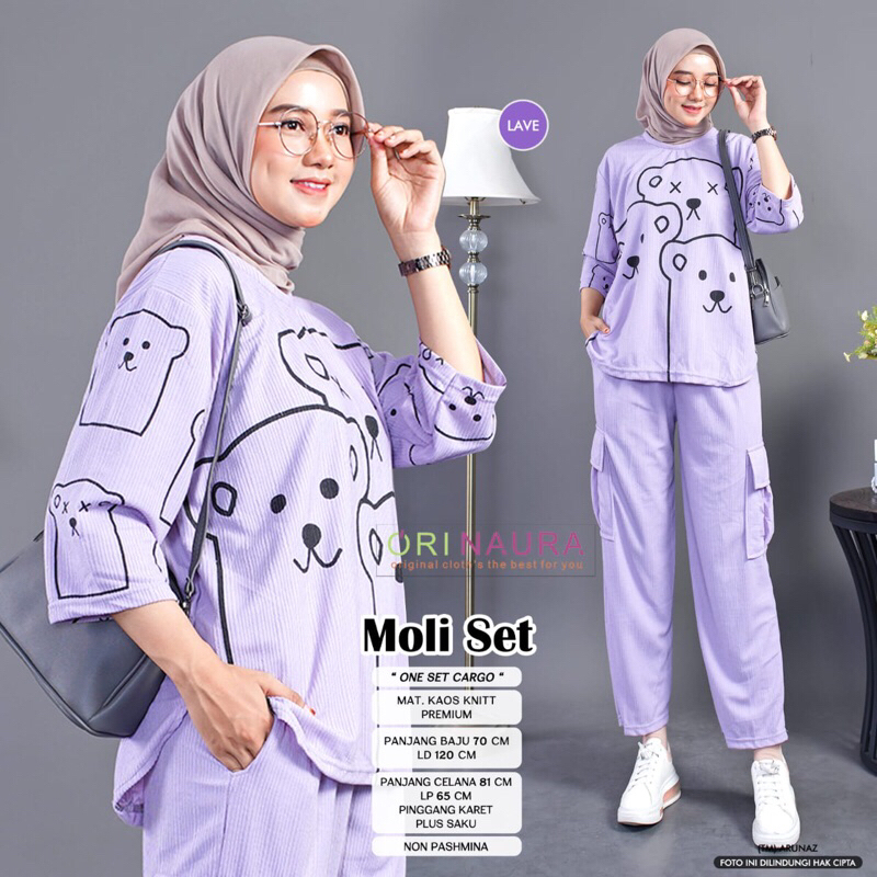 MOLLI SET • ORI NAURA • set cargo oneset setcel setelan wanita kaos knit premium